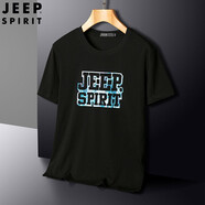 JEEP SPIRIT【兩件裝】短袖t恤男中青年純棉圓領(lǐng)上衣休閑時尚百搭打底體恤衫 009H-黑色-95%棉單件裝 5XL