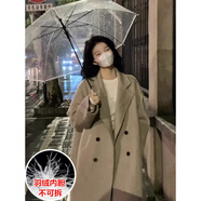 鄂爾多市產(chǎn)米白色羊絨大衣女洋氣2025秋冬新品韓系中長款加厚小個(gè)子毛呢外套 奶咖色 【內(nèi)膽無腰帶】 加厚 L 【135-150斤】