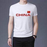 歐黛秀帶有中國字樣的t恤短袖百搭上衣China風(fēng)體恤男愛(ài)國衫五星紅旗夏 A02白色 XXXL180-185cm(80-90kg)
