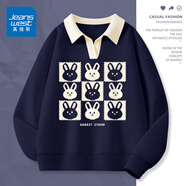 真維斯（JEANSWEST）衛衣女春秋季女裝polo衫2025新款外套上衣服小個(gè)子休閑韓版上衣服 藏青 編織郵票兔米 L