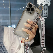 情侶兔帶鏡頭膜蘋果16Promax手機殼腕帶iPhone15Promax斜挎掛繩14pm四角氣囊13透明12硅膠支架11背帶全包 （銀色）*鏡頭膜+腕帶+off斜挎掛繩 蘋果14Promax