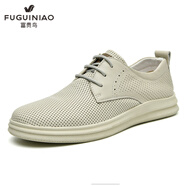 富貴鳥(niǎo)（FUGUINIAO）男鞋夏季鏤空透氣休閑百搭英倫風(fēng)男士正裝商務(wù)皮鞋 白色 255(41) 