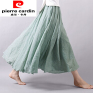 皮爾卡丹（pierre cardin）綠色棉麻半身裙春秋中長(zhǎng)款氣質(zhì)不規(guī)則高腰大擺中國(guó)風(fēng)漢服A字長(zhǎng)裙 淺綠色 雙層不透 M 85C 適合腰圍60-100CM