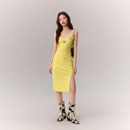 CHUU木耳邊吊帶連衣裙女2025夏季新品基礎辣妹性感開(kāi)叉背心中長(cháng)裙 奶黃 均碼