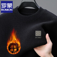 羅蒙（ROMON）毛衣男士加絨加厚圓領套頭可外穿冬季防寒保暖針織衫打底衫衛(wèi)衣男 8366 黑色 2XL