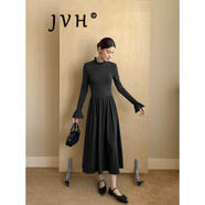 JVH香港潮牌法式度假連衣裙女 2025春季新款修身垂墜感花邊長(cháng)裙 深灰色 S