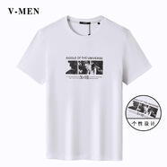 V-MENVMEN威曼潮流印花白T恤短袖男T恤衫夏季新款韓版上衣V022T820 白色 L
