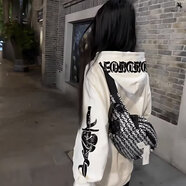 安初夏自主寶劍衛衣男高街刺繡重工亮片連帽衫fog美式情侶百搭春裝衣服 Y04白色 L 95-110斤