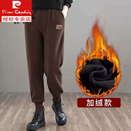 皮爾卡丹秋冬新款哈倫褲女秋冬厚款運動(dòng)褲韓版寬松休閑褲加絨加厚女衛褲子 加絨 咖啡色【款】 L 鄭州女褲L 建議-120斤