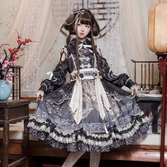 豹了個(gè)貓原創(chuàng  )lolita悅龍詩(shī)韻中華古風(fēng)jsk吊帶日常連衣蛋糕裙 黑色單裙子（無(wú)內搭） S