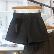 筱質(zhì)磐短褲女秋冬新款韓版時(shí)尚毛呢短褲女外穿寬松高腰休閑闊腿呢子褲子 黑色【帶毛球】 L(100-115斤)