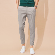 MULONG PRO休閑九分褲男松緊腰直筒小腳褲秋冬韓修身百搭水洗純棉彈力錐形褲 米色 （夏季薄款） 28
