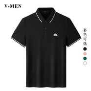 V-MENVMEN威曼春夏新款黑色POLO衫男潮流刺繡翻領(lǐng)T恤上衣P211 黑色 S