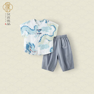 漢宮優(yōu)品男童套裝夏季短袖周歲漢服兒童新中式國風(fēng)嬰兒分衣服龍寶寶夏裝 俏若游龍 110