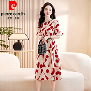 皮爾卡丹（pierre cardin）真絲連衣裙長裙2025年夏季新款氣質(zhì)顯瘦桑蠶絲字裙針織 紅色 XL
