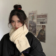 目丸圣誕圍巾新年禮物生日禮物韓版針織圍巾新款冬女圍脖學(xué)生送女友 奶米色針織【大麻花款】