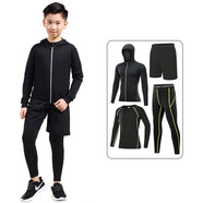 昇億 兒童緊身衣訓(xùn)練服運(yùn)動(dòng)套裝健身速干衣彈力保暖足球訓(xùn)練籃球服 【長(zhǎng)袖】綠線(xiàn)四件套 130 （26碼 適合50-60斤）
