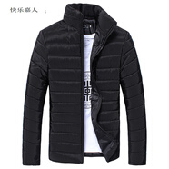 快樂嘉人 青年時(shí)尚立領(lǐng)棉服男 保暖棉衣男士冬季加厚外套男簡約修身小棉襖 黑色 M