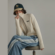 NO ONE ELSE大翻領(lǐng)針織開(kāi)衫女【趙子琪同款】2026春新款簡(jiǎn)約個(gè)性休閑百搭外套 白杏 0