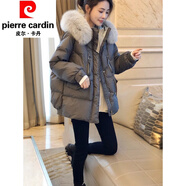 皮爾卡丹灰色狐貍毛加厚羽絨服外套女小個(gè)子洋氣面包服冬裝2024新款歐洲站 灰色 L【建議100-110斤】