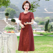 俞兆林（YUZHAOLIN）母親節(jié)媽媽夏裝時尚連衣裙子中老年女裝新款女裙新中式休閑女裙 酒紅色 (夏季短袖) 2XL [建議110-120斤]