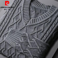 皮爾卡丹（pierre cardin）男士毛衣V領(lǐng)針織絨衫大碼純色休閑保暖打底套頭長(zhǎng)袖毛衣 深灰色 春秋38 薄款 L 90-110斤