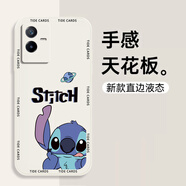 碟翅 適用iQOOZ6手機殼z6x新款卡通史迪仔高級感液態(tài)軟殼鏡頭全包超薄防摔保護套動(dòng)漫潮牌創(chuàng  )意男 iqoo z6x 古董白-黑框捂臉迪仔+膜