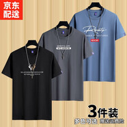 霧卡【棉T3件裝】短袖t恤男衣服圓領(lǐng)寬松潮印花T恤男青年大碼夏季休 小鹿角黑+EXP鐵灰+大R湖藍(lán) S 建議80-100斤