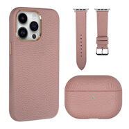 適用于蘋(píng)果磁吸iphone15手機殼外殼保護套蘋(píng)果14外殼個(gè)性真皮 粉色 定制手機殼(強磁吸)