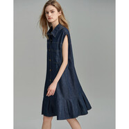 德瑪納【好穿不挑人】夏翻領(lǐng)寬松100%棉対褶a字牛仔連衣裙女中長(cháng)款