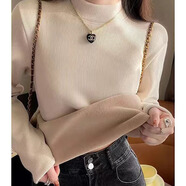 伊森尼尼加絨加厚半高領(lǐng)打底衫女秋冬季女裝新款韓版顯瘦內搭一體絨上衣 加絨奶杏色 XL 建議110-120斤