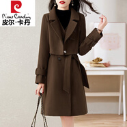 皮爾卡丹（pierre cardin）【輕奢高檔】毛呢兩件套套裝連衣裙女2024秋冬新款復古洋氣時(shí)尚裝 咖色 XL