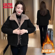 UKMR小個(gè)子加絨派克服女士短款2025秋冬新款時(shí)尚百搭棉襖加厚棉衣外套 黑色【普通薄絨款】 M 建議【80-100斤】