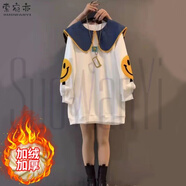 索宛亦（SUOWANYI）2022秋裝韓版新款大碼女裝胖mm寬松顯瘦中長款套頭長袖冬季衛(wèi)衣女 白色笑臉【加絨】 加厚 XL 【建議120-140斤】