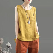 晉影2025夏新款棉麻寬松文藝背心女民族風(fēng)休閑百搭吊帶外搭打底衫JHY 6678黃色  S