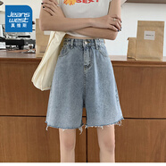 真維斯（Jeanswest）女裝夏季新款顯瘦牛仔短褲寬松闊腿褲卷邊熱褲女式LE 淺藍(lán)色8510 165/72A/XL