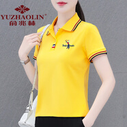 俞兆林 媽媽裝好棉短袖女夏季薄款2024新款中年休閑polo領(lǐng)上衣翻領(lǐng)體恤 黃色 M (建議80-95斤)