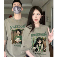 MDlila520情侶衣服情侶裝夏季小眾2025年新款情人節(jié)短袖t恤團(tuán)體班服定制 (卡通頭像)灰綠色單件 3XL 男（建議180-200斤）