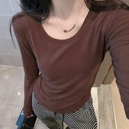 妃麗慕尚2025春秋新款設計感小眾打底衫女洋氣短款純棉長袖t恤秋冬上衣潮 【加絨款】B1925紅咖色 XL 建議130斤以內