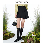 曼婭奴（MIGAINO）百褶半身裙女高腰2025春季新款洋氣設(shè)計(jì)感黑色短裙 夜幕黑 155/62A/S