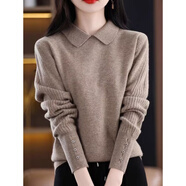 燕潯秋冬新款針織衫女POLO領(lǐng)內搭顯瘦保暖紅色毛衣女裝韓版套頭打底衫 駝色 均碼 (適合80-140斤)