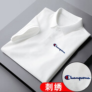 冠軍吉祥夏季男士短袖t恤翻領(lǐng)保羅polo.衫冰絲刺繡商務(wù)休閑上衣服潮牌體恤 白色【冠軍】 XL 120-140斤