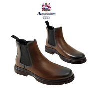 AQUASCUTUM【英國(guó)百年奢侈品牌】時(shí)尚切爾西男靴牛皮英倫風(fēng)商務(wù)厚底馬丁靴子 棕色 39