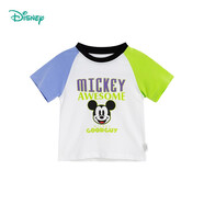 迪士尼寶寶（Disney Baby）迪士尼童裝兒童T恤米奇米妮印花圓領(lǐng)短袖T恤純棉 男童紫綠(S1694) 5歲/身高120cm