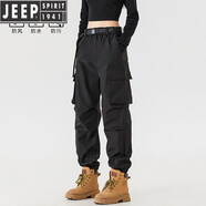 JEEP SPIRIT戶外六防沖鋒褲男情侶春秋防風(fēng)防水爬山登山褲防風(fēng)防水工裝褲女款 武士黑/春秋款 【女款 送腰帶】 M 【110-130斤】
