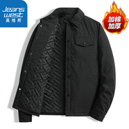 真維斯夾克男春秋外套休閑翻領(lǐng)上衣美式潮流格子印花百搭商務(wù)外套 非凡-2401黑色H加棉 2XL （140斤-155斤）