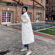 BUTAO輕薄羽絨服女中長(cháng)款新款顯瘦白鴨絨過(guò)膝寬松時(shí)尚外套女裝 白色 M 113-125斤
