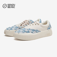 SENZU BEAN男鞋夏季透氣SZB休閑鞋流蘇牛仔布料防滑低幫平板潮鞋 藍(lán)格流蘇-白 41