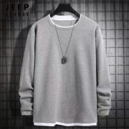 JEEP SPIRIT華夫格長(zhǎng)袖t恤男春秋季假兩件加肥加大碼體恤上衣重磅純色打底衫 【單件裝】H淺灰 S 建議60-80斤