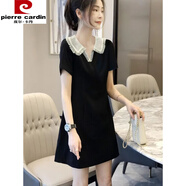皮爾卡丹（pierre cardin）2025夏季新款蕾絲娃娃領(lǐng)小個(gè)子連衣裙女時(shí)尚氣質(zhì)顯瘦減齡小黑短裙 黑色 L 建議100115斤